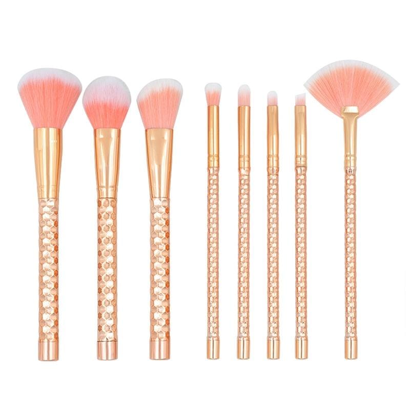 8 in 1 Honeycomb Handle Multi-functional Makeup Brush, Black Handle and Black Brush (Style2)