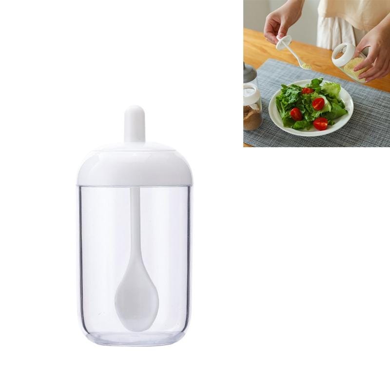 Household Simple Kitchen Round Seasoning Jar with Spoon (White)