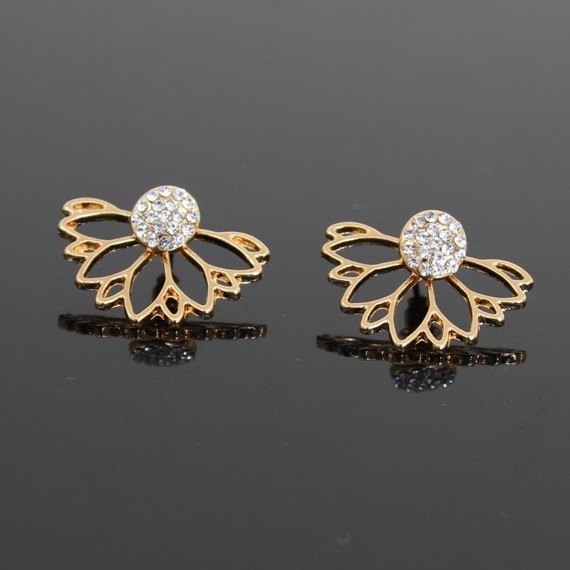 3 Pairs Hollow Lotus Shaped Diamond Stud Earrings (Gold)
