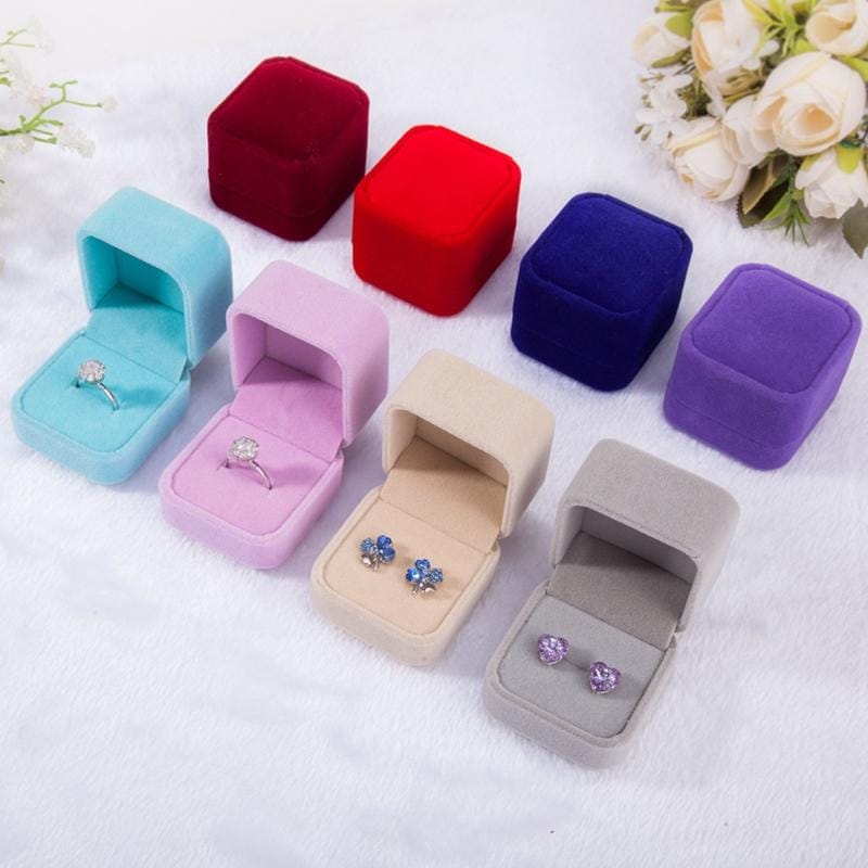 3 PCS Wedding Jewelry Accessories Squre Velvet Jewelry Box Jewelry Display Case Gift Boxes Ring Earrings Box (Red)