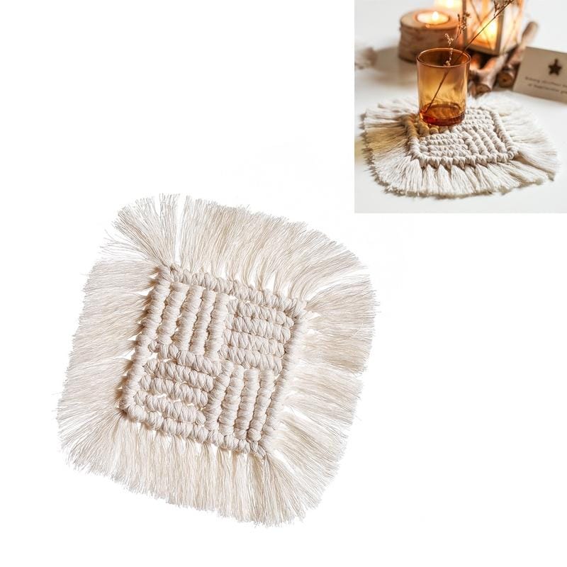 Simple Square Woven Cotton Rope Tassel Tea Coaster Insulation Pad Anti-scalding Placemat Table Decoration