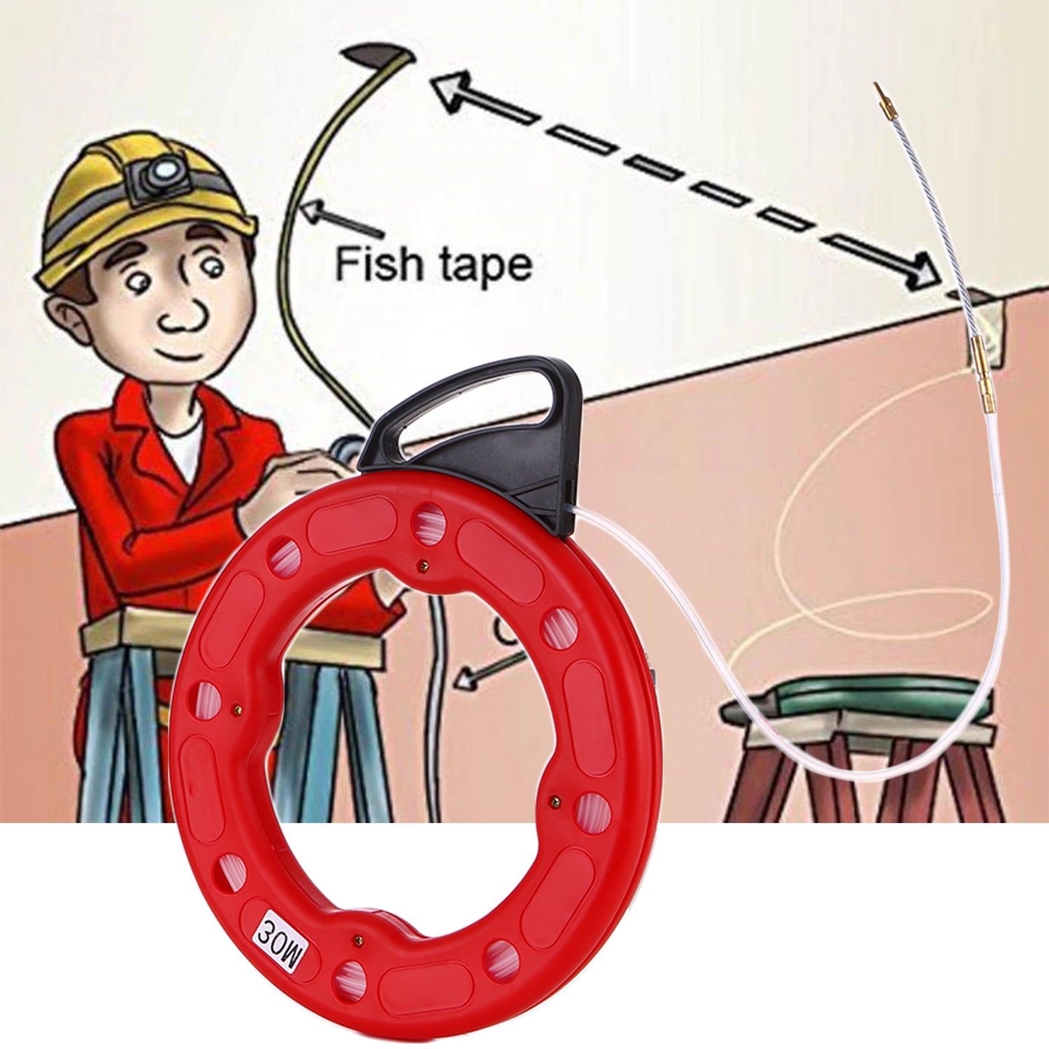30M Fiberglass Fish Tape Reel Puller Conductive Electrical - 30M