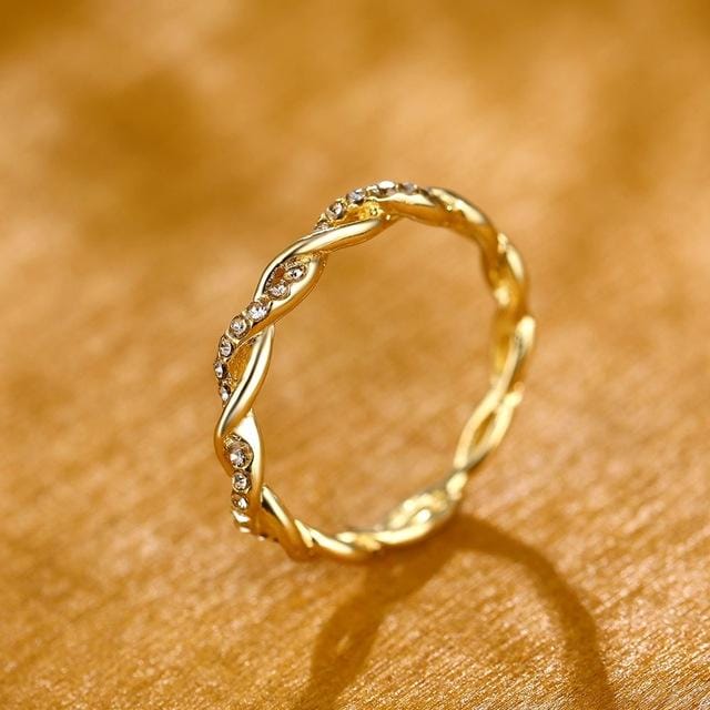 Twisted Rope Hemp Flowers Ring Plating Tail Ring Fashion Women Jewelry, Ring Size:5 (Gold)