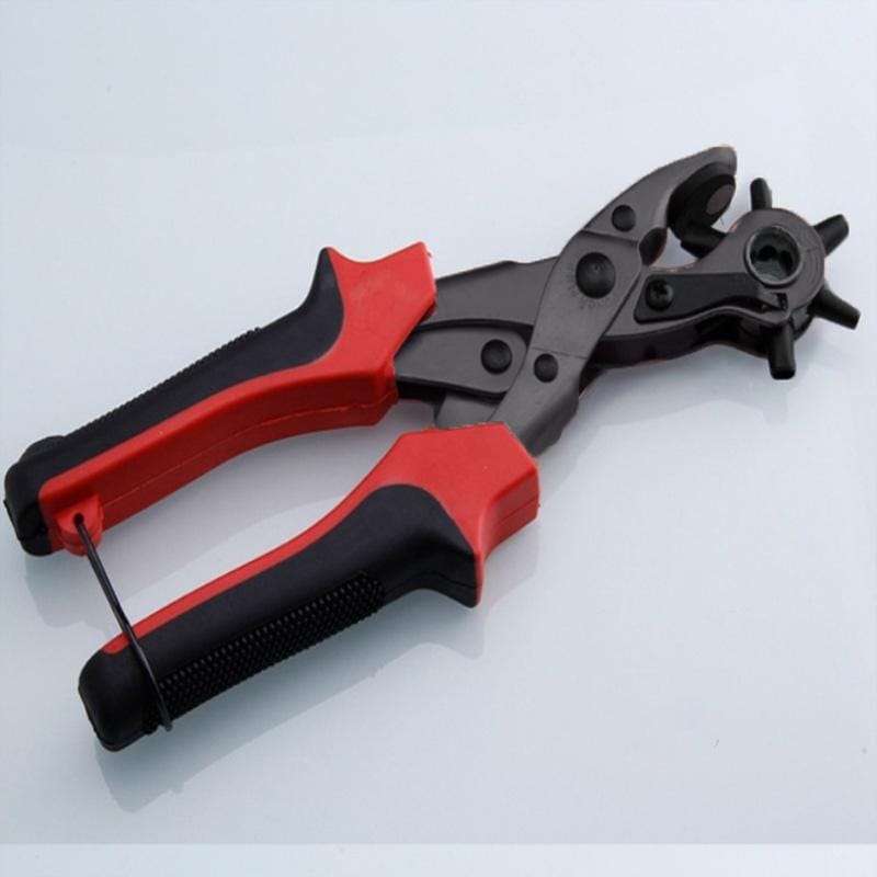 Multifunctional Belt Hole Puncher with 6 Holes Leather Hole Punch for Leather Belts Cards Paper Fabric (Red)