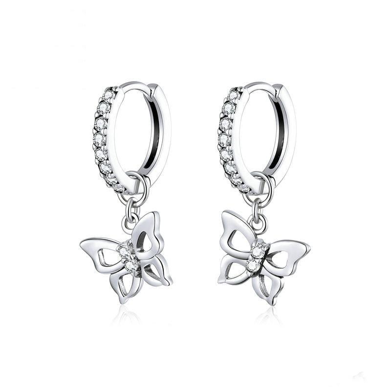 Butterfly S925 Sterling Silver Earrings Hollow Zircon Earrings