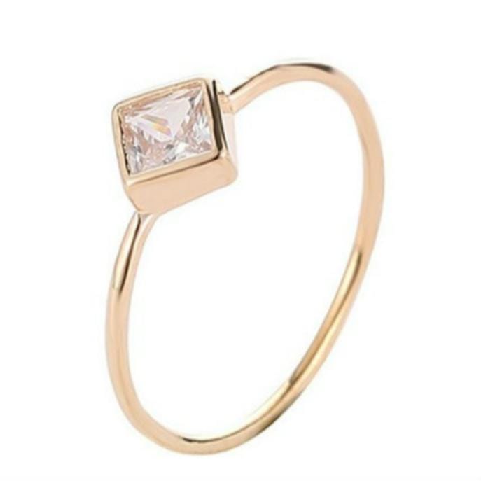 Square Zircon Simple Engagement Rings for Women Fashion Jewelry, Ring Size:9 (Gold)