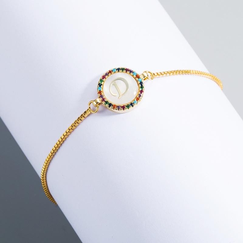 English Letter Bracelet Couple Girlfriends DIY Bracelet Men Women Micro Inlaid Zircon Rainbow Bracelet (D)