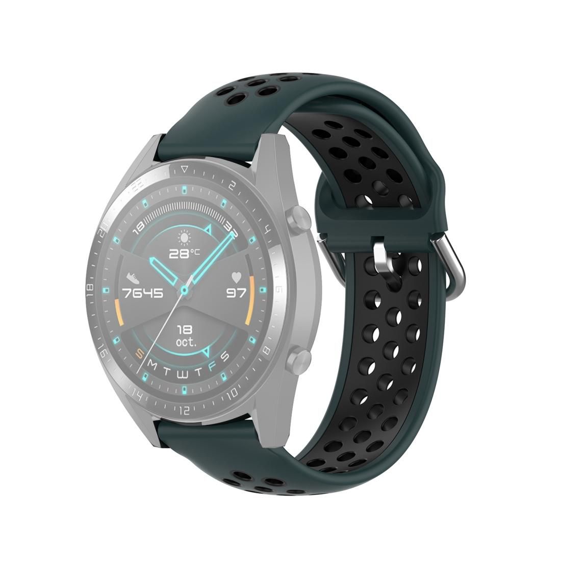 22mm Universal Sports Two Colors Silicone Replacement Strap Watchband (Olive Green Black)