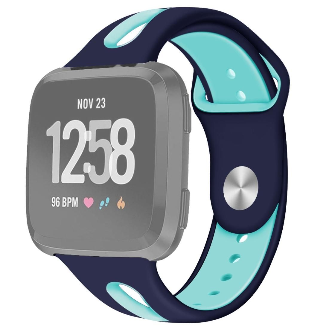 For Fitbit Versa 2 / Fitbit Versa / Fitbit Versa Lite Two Colors Silicone Replacement Strap Watchband, Size:S (Navy Duck)
