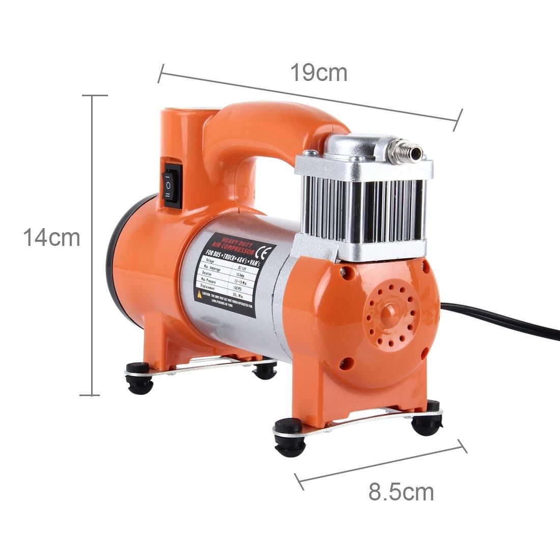 WM102-10 12V Air Pump with Gauge, Portable Metal Cylinder Tire Inflator Compressor with 5 Illumination LED Lamps for Cars Vans Air Mattress Balls 100 PSI 35L/min