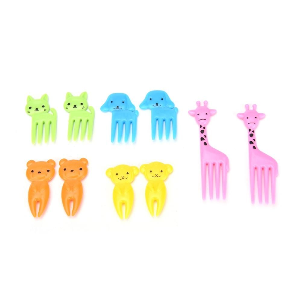 5 Sets 10 in 1 Creative Cartoon Animal Plastic Children Fruit Fork Bento Decoration Toothpick (G220)