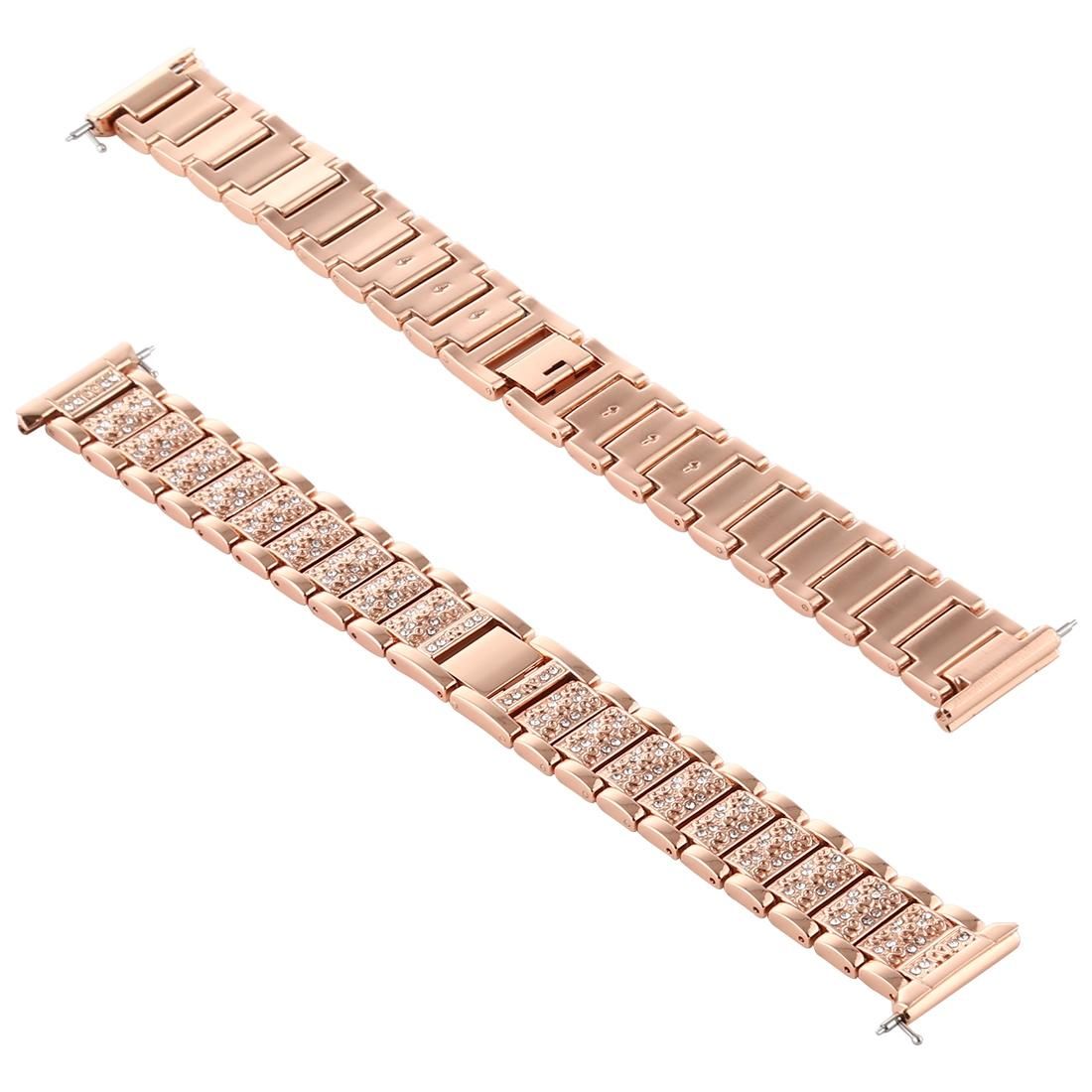 For Fitbit Versa Diamond-studded Stainless Steel Replacement Wrist Strap Watchband (Rose Gold)