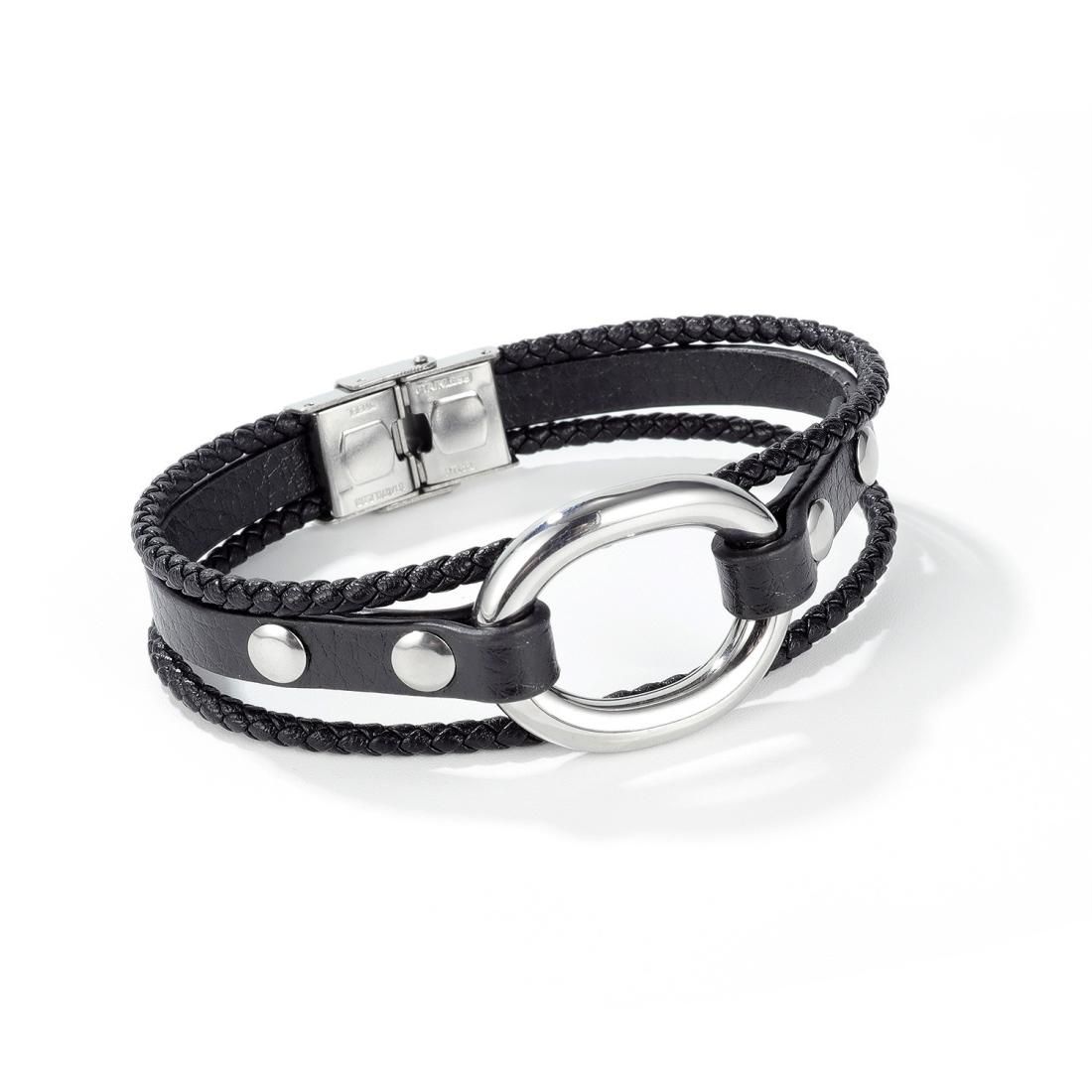 OPK 1398 Men Ring Titanium Steel Leather Bracelet Retro Multi-layer Woven Wristband, Color:Steel Color