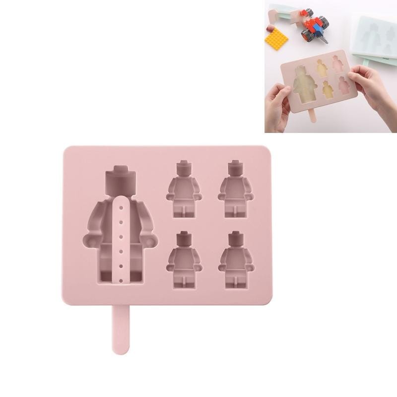 DIY Silicone Popsicle Ice Cream Mold Creative Cute Summer Popsicle Stick Ice Lattice, Style:Robot (Lotus Pink)