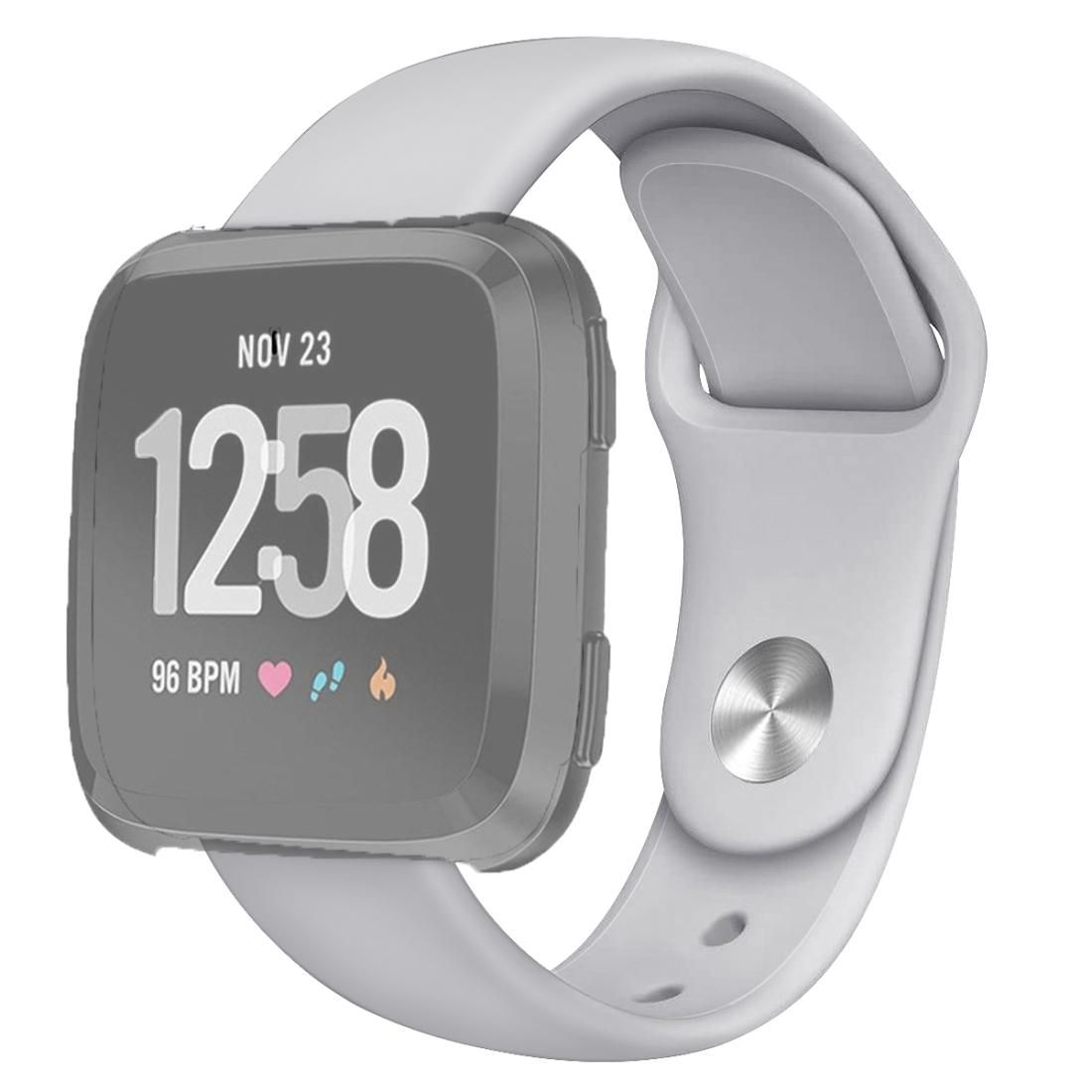 For Fitbit Versa 2 / Fitbit Versa / Fitbit Versa Lite Solid Color Silicone Replacement Strap Watchband, Size:L (Grey)