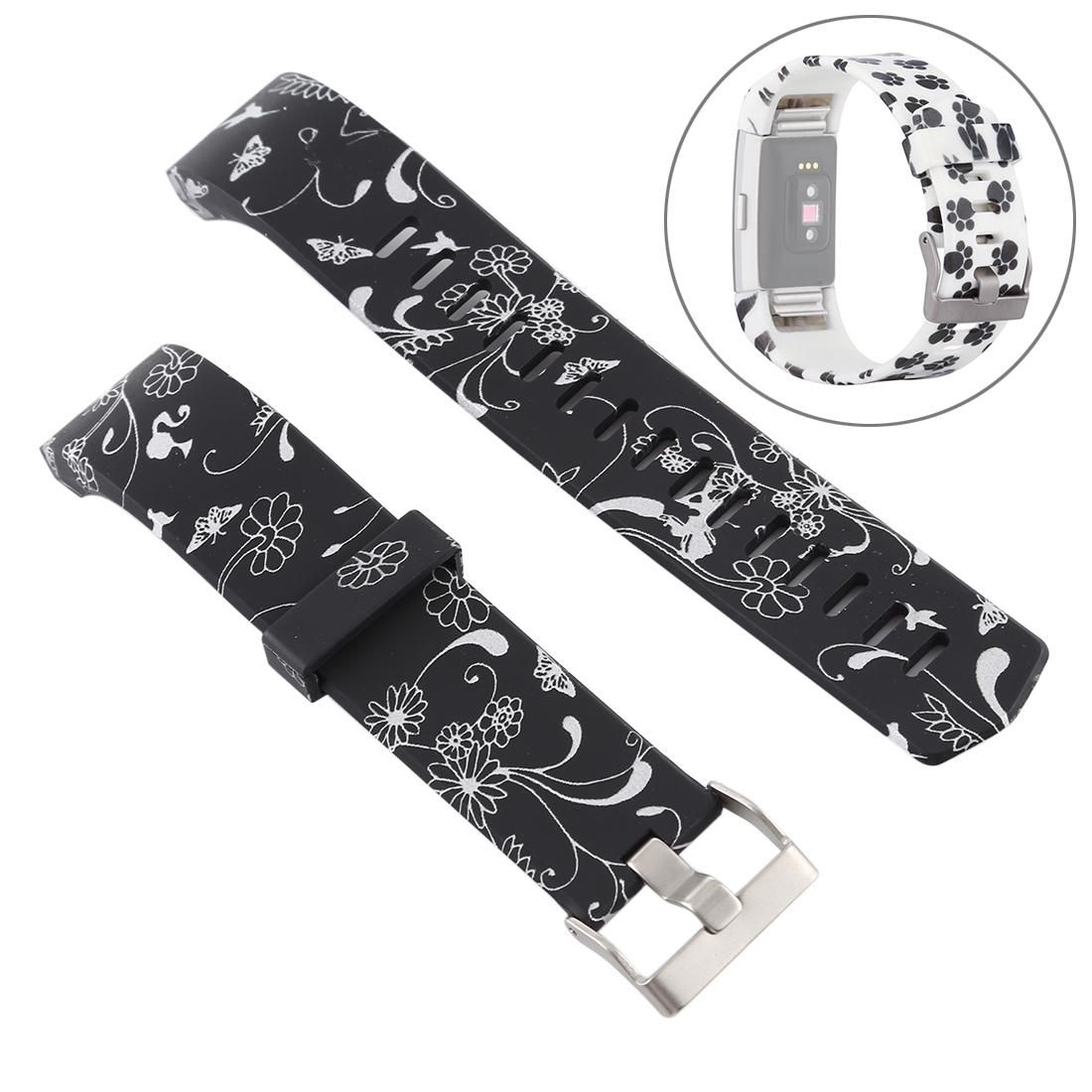 Smart Watch Silicone Printing Wrist Strap Watchband for FITBIT Charge 2 (Black)