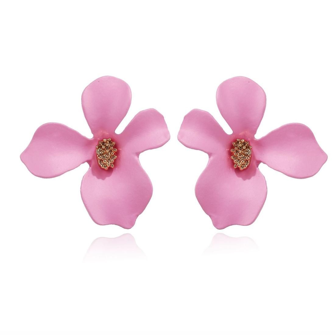 7 Pairs Women Fashion Flower Alloy Petal Earrings (Light Pink)