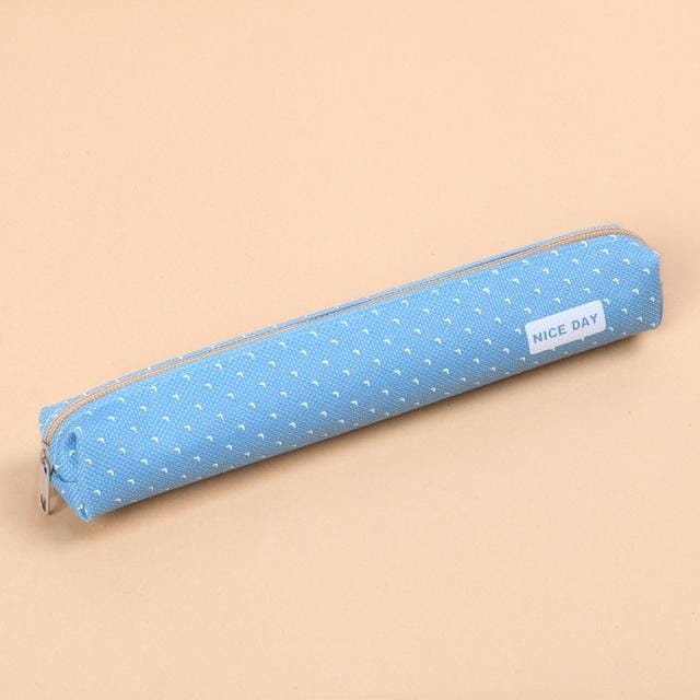 Kawaii Small Fresh Long Strips Candy Color Canvas Zipper Pencil Case (Blue)