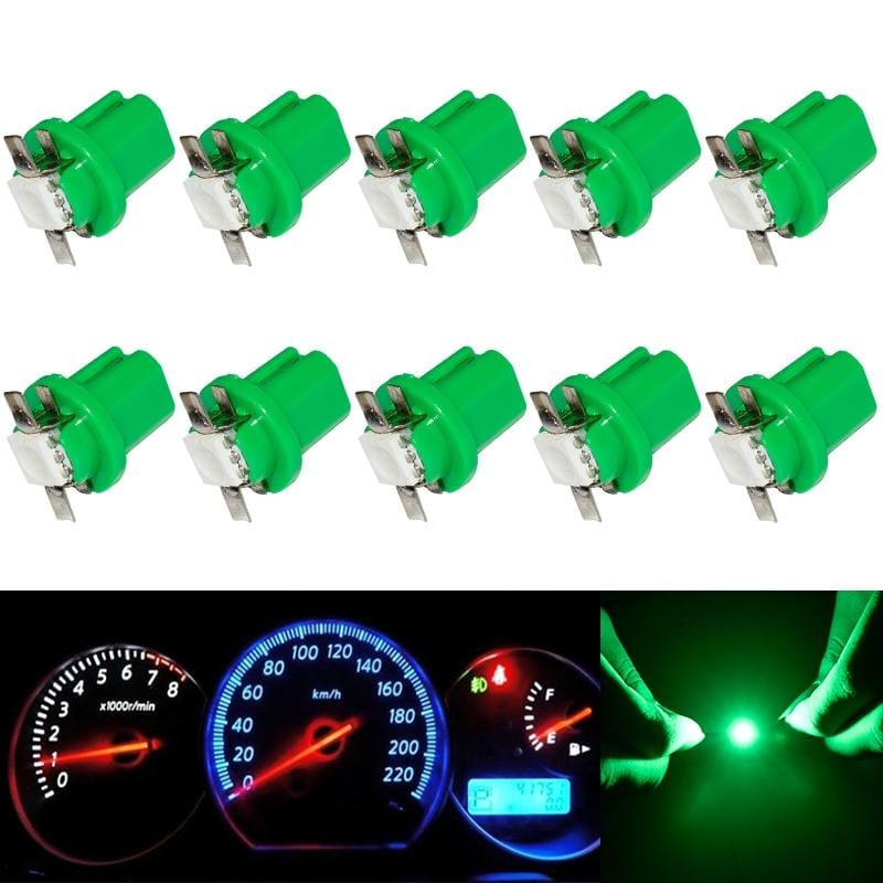 10 PCS T8.5 5050 Led 1 SMD Car Gauge Dash Bulb Dashboard Instrument Light Wedge Interior Lamp (Green )