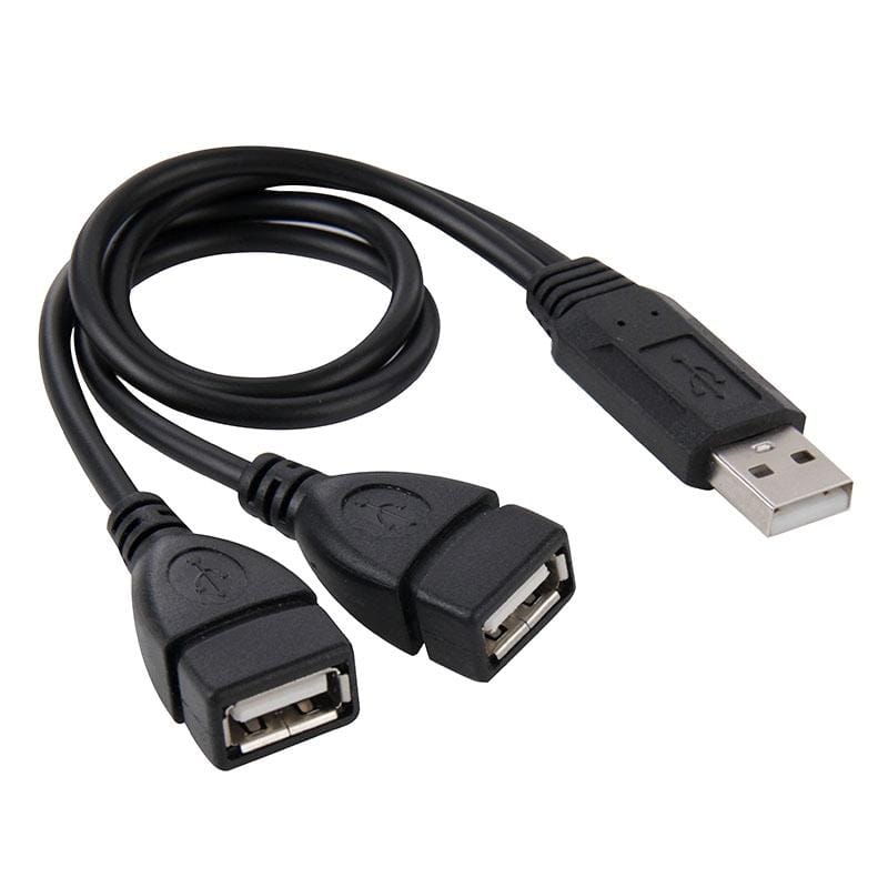 USB 2.0 Male to 2 Dual USB Female Jack Adapter Cable for Computer / Laptop, Length: About 30cm (Black)