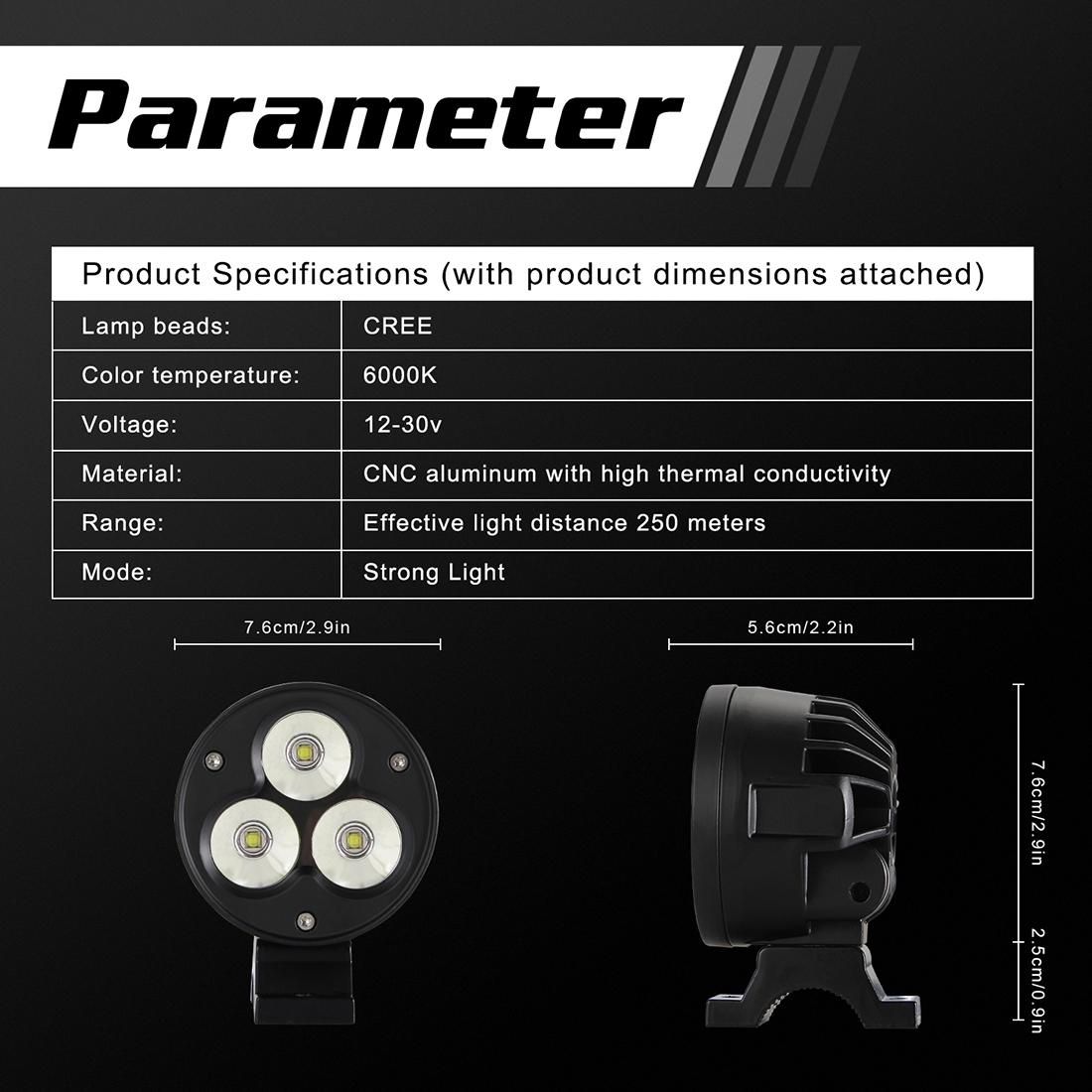 2 PCS 4 inch 25W 6000K 3000LM DC12-30V Motorcycles / Car / Ship  LED Spotlight A Column Lights, 3LEDs