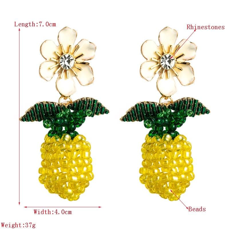 Hand-woven Flower Pineapple Earrings Pineapple Oil Drop Diamond Earrings