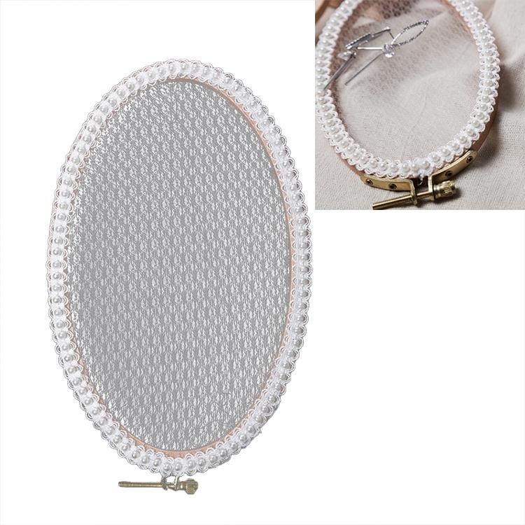 Oval Embroidery Shed Lace Pad Jewelry Rack Earrings Storage Display Stand, Light Yarn Pearl Version, Size: L (Wood)