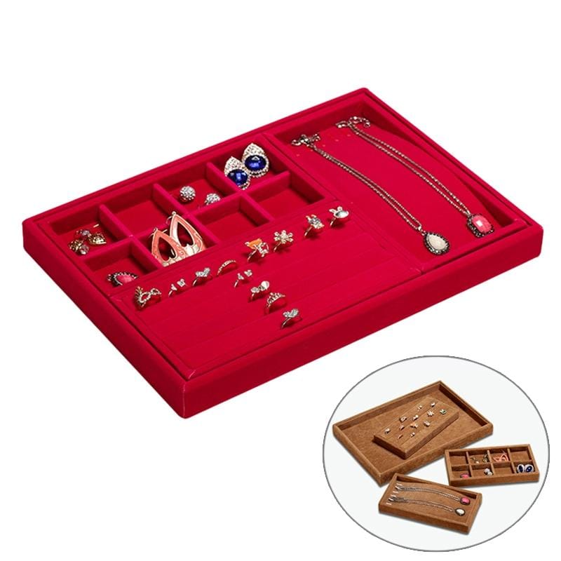 Creative Multi-function Desktop Jewelry Suede Storage Box (Rose Red)