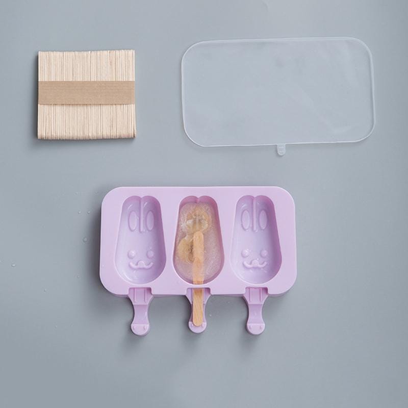 Silicone Cartoon Children Homemade Popsicle Ice Cream Mold Set with Wooden Sticks (Cat Claw)