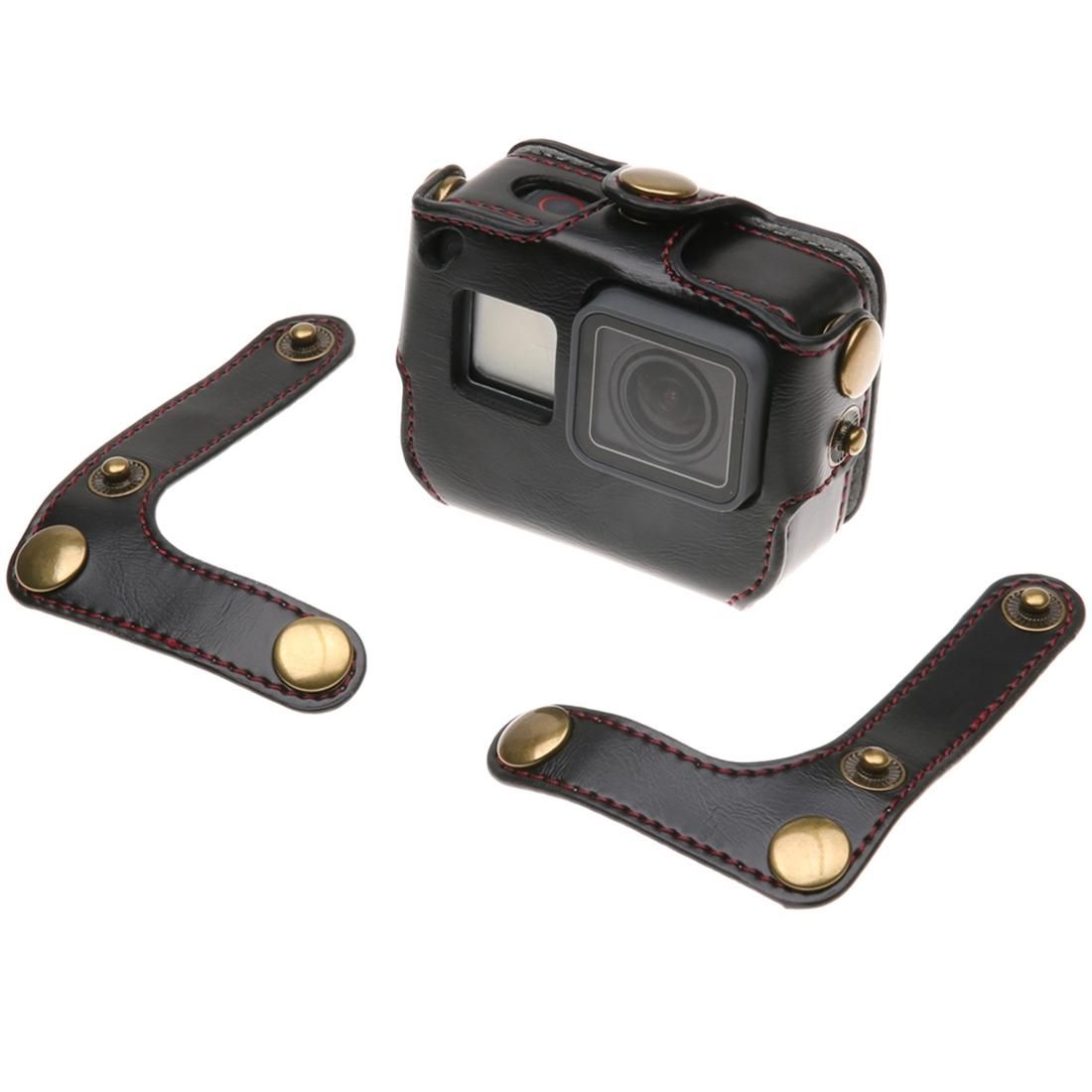 For GoPro HERO7 Black /6 /5  PU Leather Housing Case with Neck Strap & Buttons (Brown)