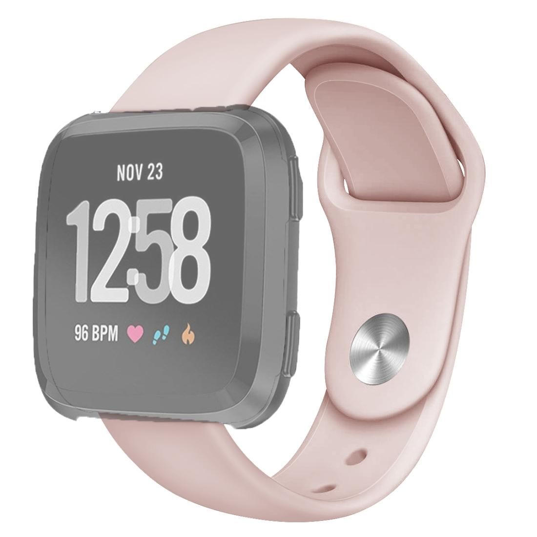 For Fitbit Versa 2 / Fitbit Versa / Fitbit Versa Lite Solid Color Silicone Replacement Strap Watchband, Size:L (Sand Pink)