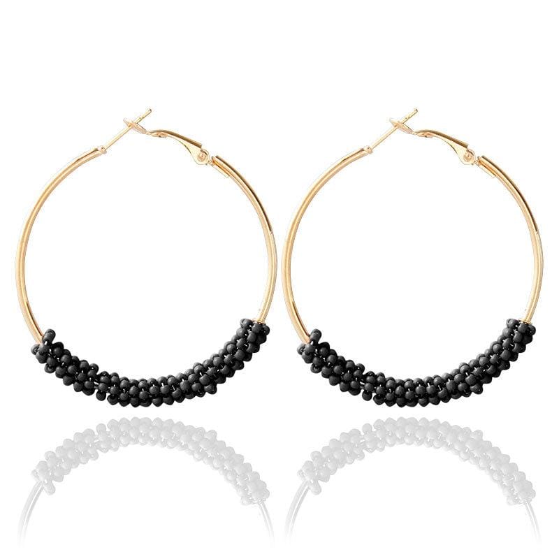 Women Hoop Earrings Ethnic Vintage Bead Boho Earrings Statement Jewelry (White)