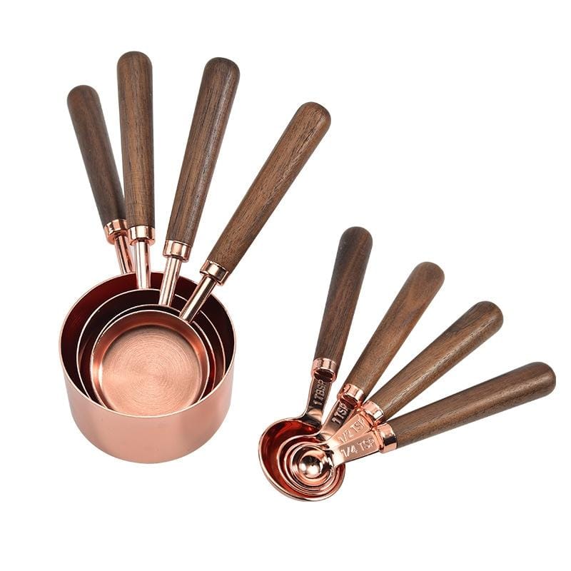 4 PCS / Set Measuring Cup Walnut Handle Copper-Plated Kitchen Baking Tools Bartender Scale Measuring Set