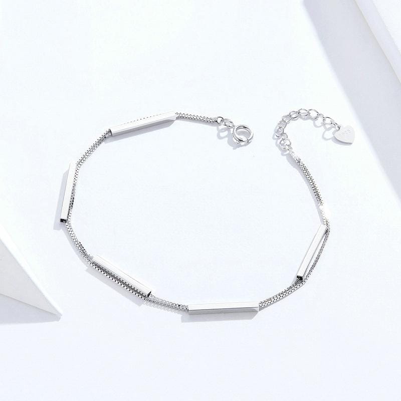 Geometric Double Bracelet S925 Sterling Silver Bars Platinum Plated Silver Bracelet