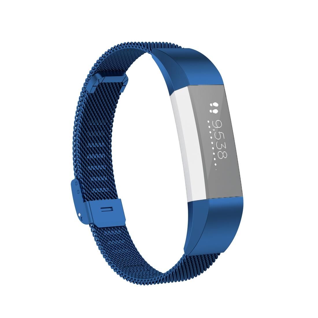 For Fitbit Alta / Alta HR / ACE Watch Button Mesh Metal Replacement Strap Watchband, Size:L (Dark Blue)