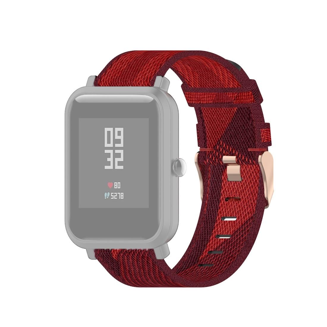 For Amazfit Bip Lite Version 1S / Bip S 20mm Nylon Denim Canvas Replacement Strap Watchband (Red Stripe)