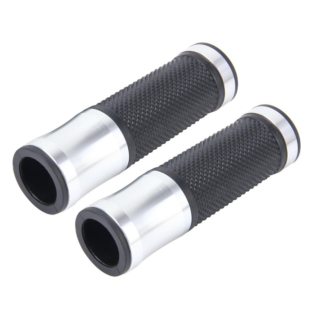 2 PCS Motorcycle Universal  Net Texture Metal Right and Left Handle Bar Grips with Rubber Cover (Silver)