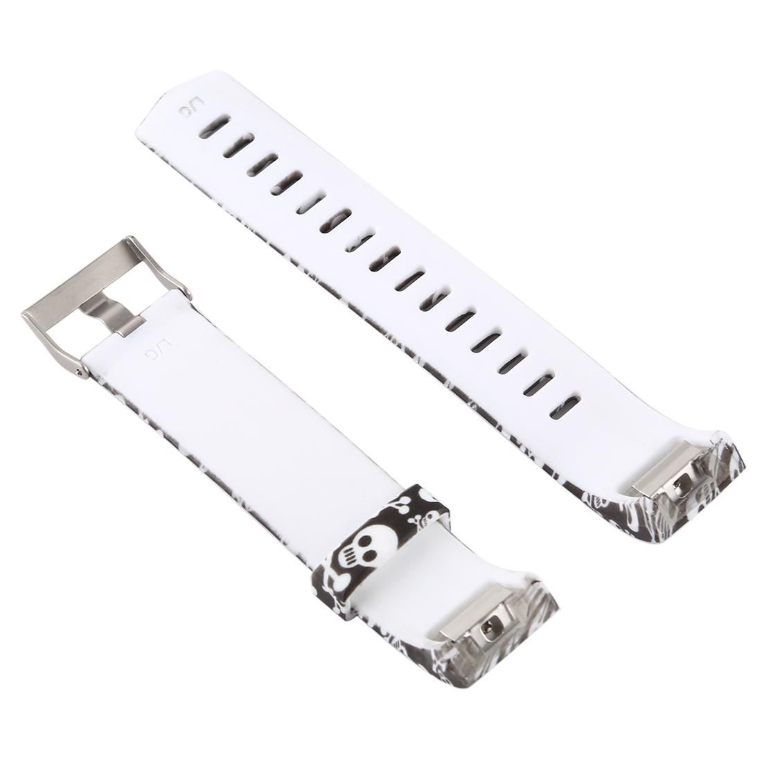 Smart Watch Silicone Printing Wrist Strap Watchband for FITBIT Charge 2 (White + Black)