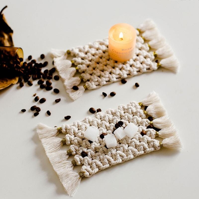 Simple Hand-woven Cotton Linen Rectangle Placemat Coaster Creative Thick Insulation Pad