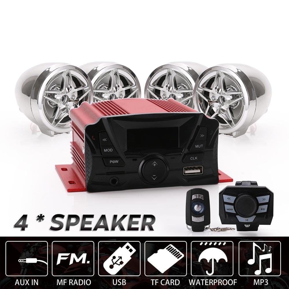 Speedpark Motorcycle Waterproof Audio MP3 USB Alarm FM Bluetooth Amplifier Anti-Theft Speaker
