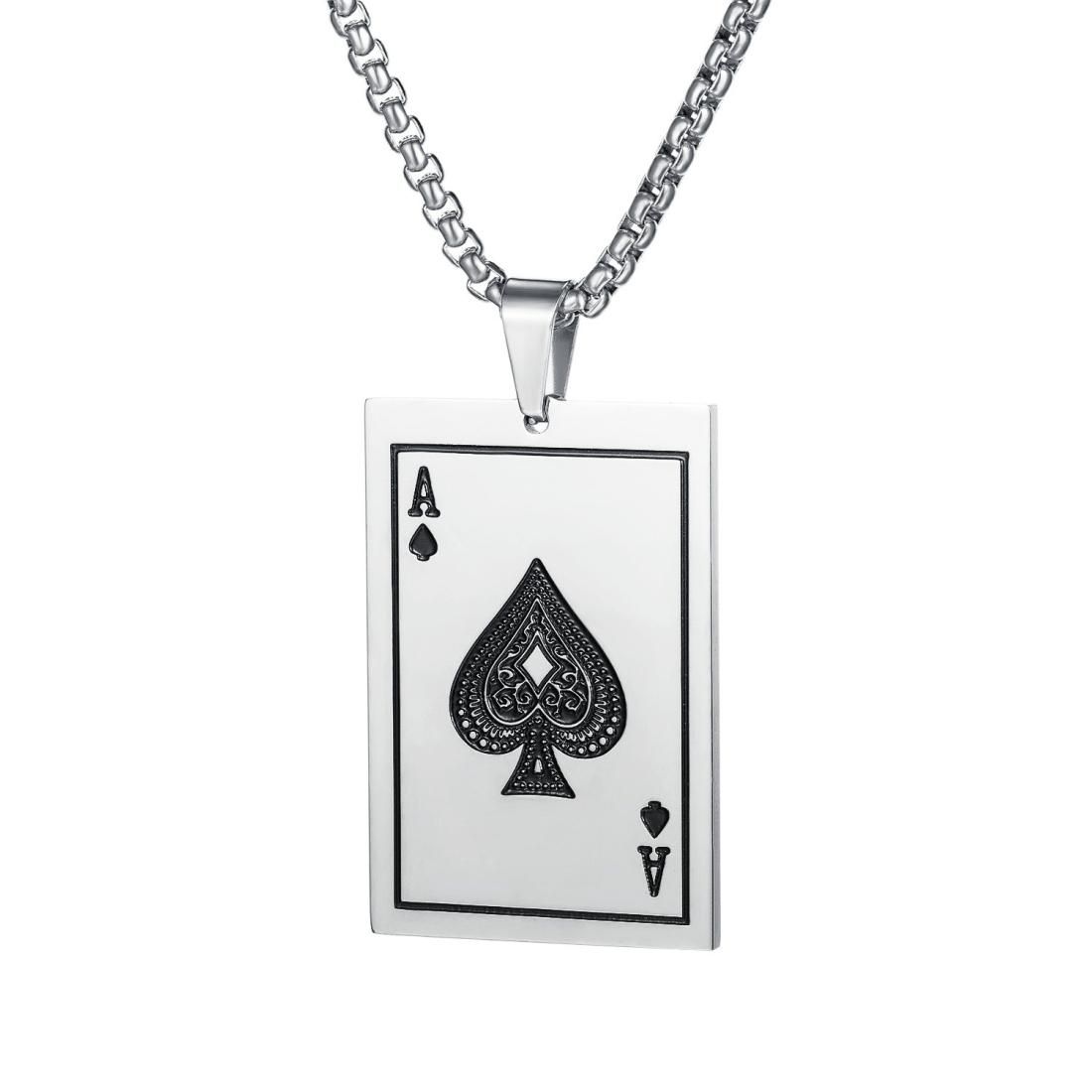 OPK 1670 All-match Titanium Steel Spade A Playing Card Pendant Personality Men Necklace, Color:True Color Pendant+Chain