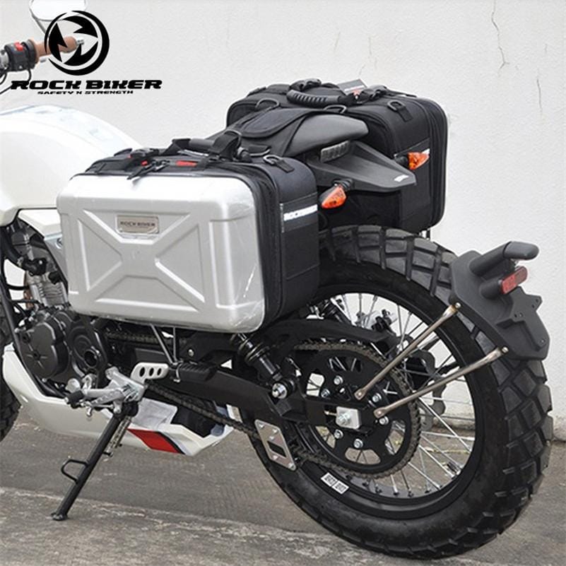 ROCK BIKER Motorcycle Top Case Aluminum Cargo Tail Box Motorbike Top Box Street Bike Rear Luggage Topcase Touring Saddle Bag (Silver)