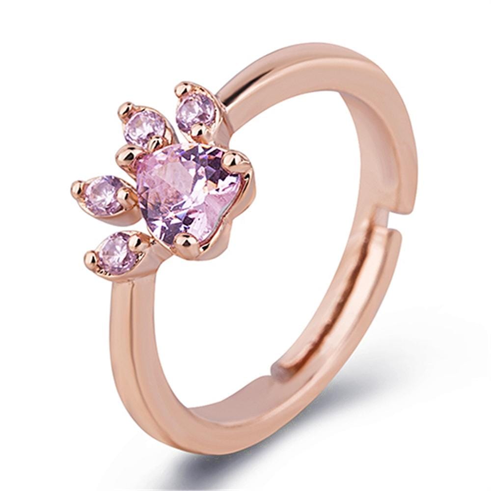 Women Crystal Cute Cat Claw Opening Adjustable Ring Jewelry (Pink diamond Rose gold)