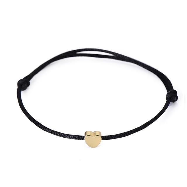 Handmade Rope Adjustable String Lucky Heart Bracelet (Black-gold)
