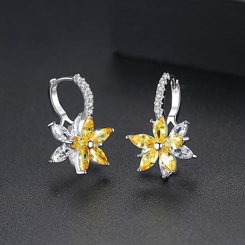 Cute Romantic Lovely Clear Stone Flower Shape Convenient Simple Stud Copper Cubic Zirconia Earrings (Yellow)