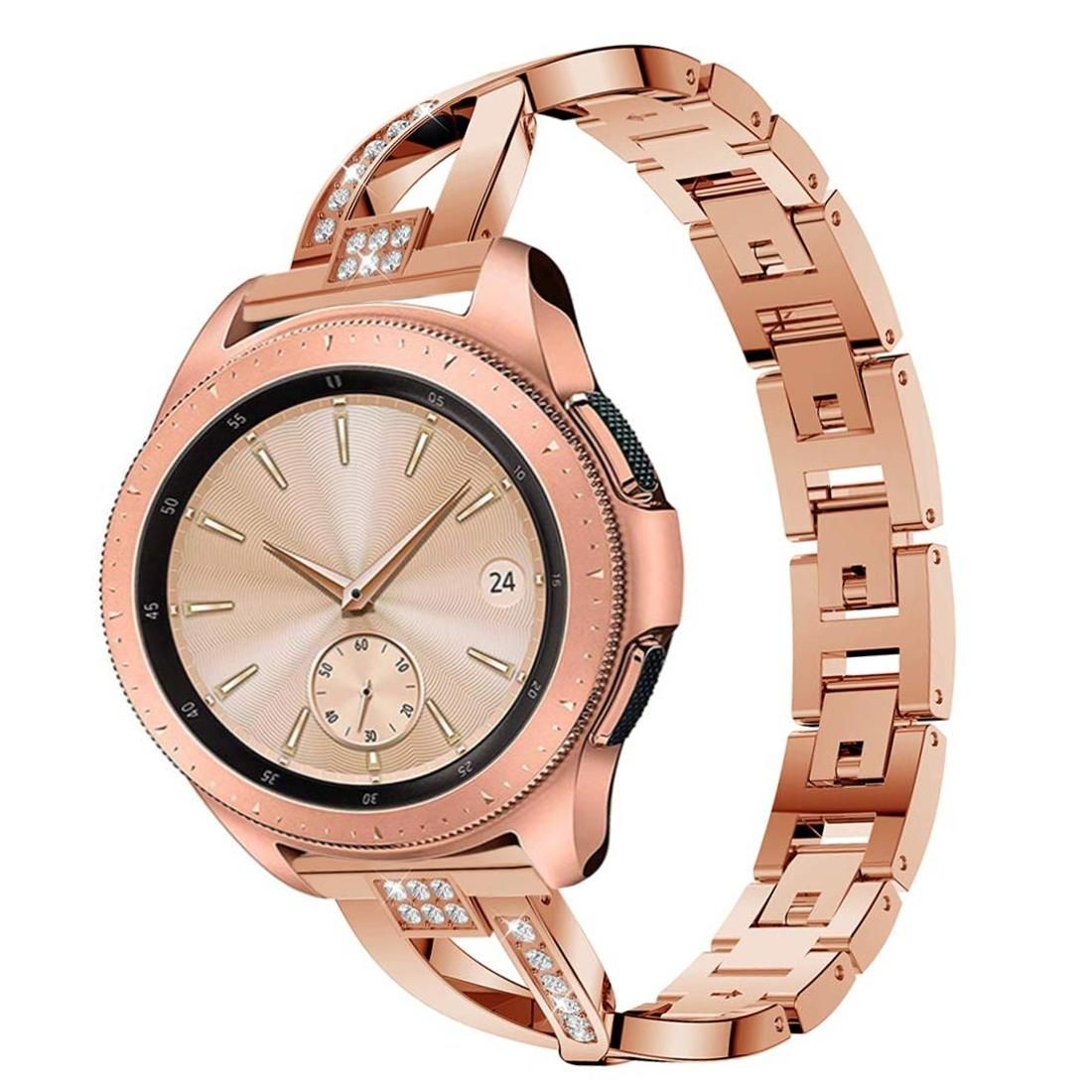 For Samsung GearS3 / Ticwatch Pro / HUAWEI GT Universal 22mm Metal Diamond Strap (Rose gold)