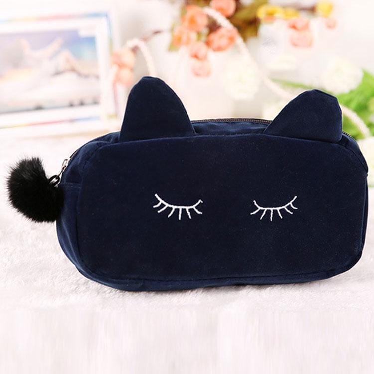 2 PCS Women Lady Cat Makeup Cosmetic Bag Cases Multi-function Purses Handbag (Black)