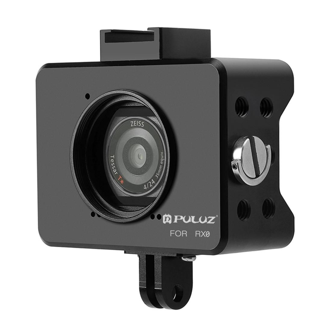 PULUZ Housing Shell CNC Aluminum Alloy Protective Cage with 37mm UV Lens & Base Mount & Screw for Sony RX0 (Black)