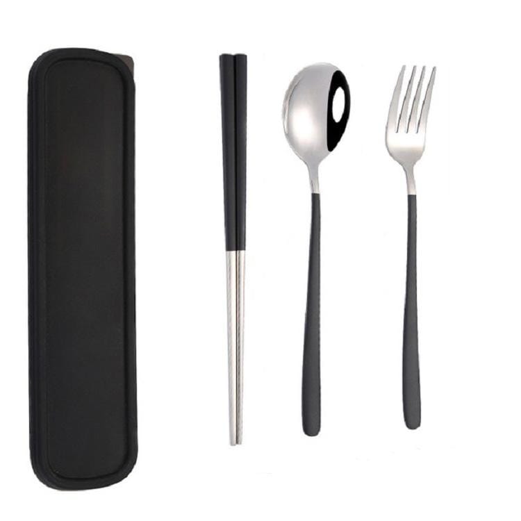 4 PCS / Set Portable Stainless Steel Tableware Creative Set Chopsticks Spoon Fork Gift, Color:Black