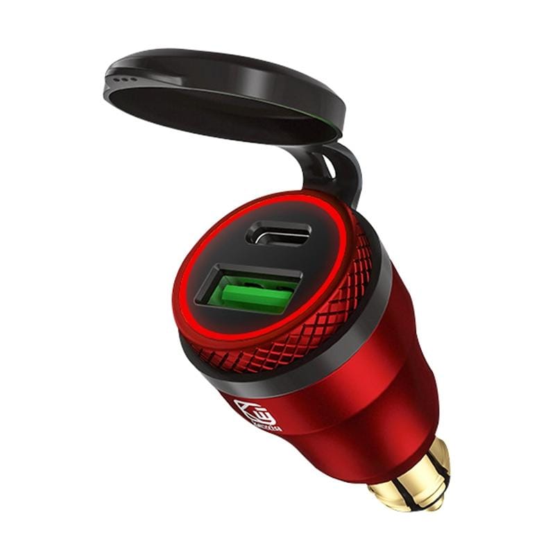 Motorcycle European-style Small-caliber Aluminum Alloy QC 3.0 + PD Fast Charge USB Charger, Shell Color:Red (Red Light)
